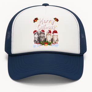 Cat Christmas Santa Hat Funny Merry Catmas Meowy Women Gift Trucker Hat