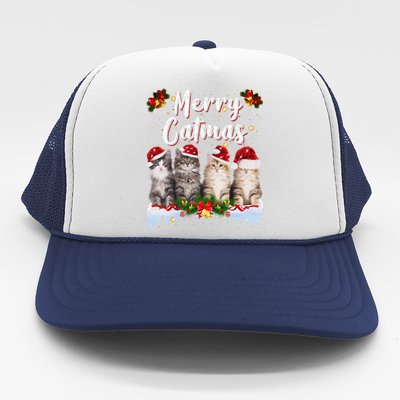 Cat Christmas Santa Hat Funny Merry Catmas Meowy Women Gift Trucker Hat