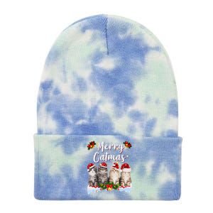 Cat Christmas Santa Hat Funny Merry Catmas Meowy Women Gift Tie Dye 12in Knit Beanie