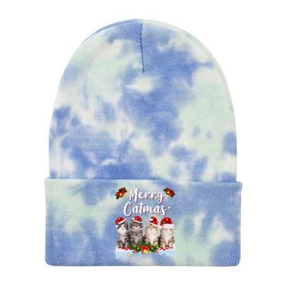 Cat Christmas Santa Hat Funny Merry Catmas Meowy Women Gift Tie Dye 12in Knit Beanie