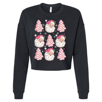 Cute Christmas Snack Cake Trees Santa Claus Cropped Pullover Crew