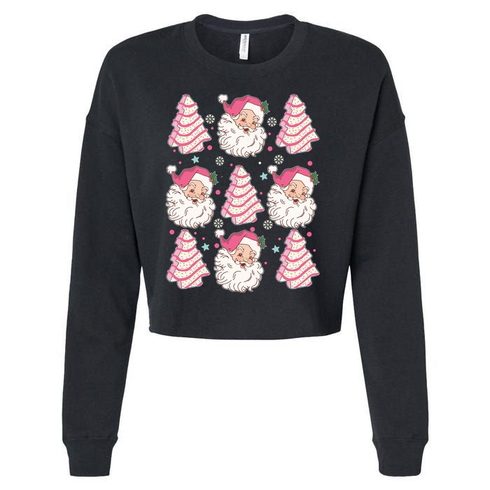 Cute Christmas Snack Cake Trees Santa Claus Cropped Pullover Crew