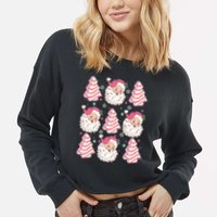 Cute Christmas Snack Cake Trees Santa Claus Cropped Pullover Crew