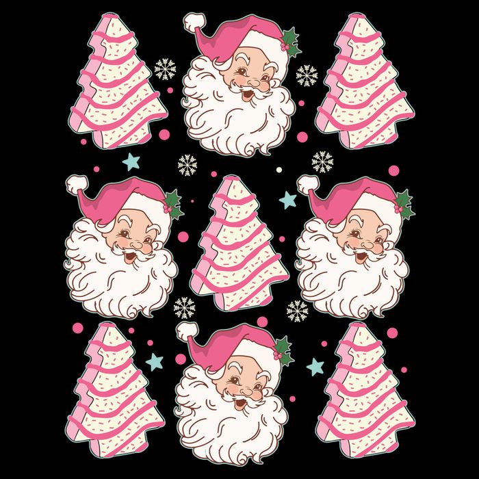 Cute Christmas Snack Cake Trees Santa Claus Cropped Pullover Crew