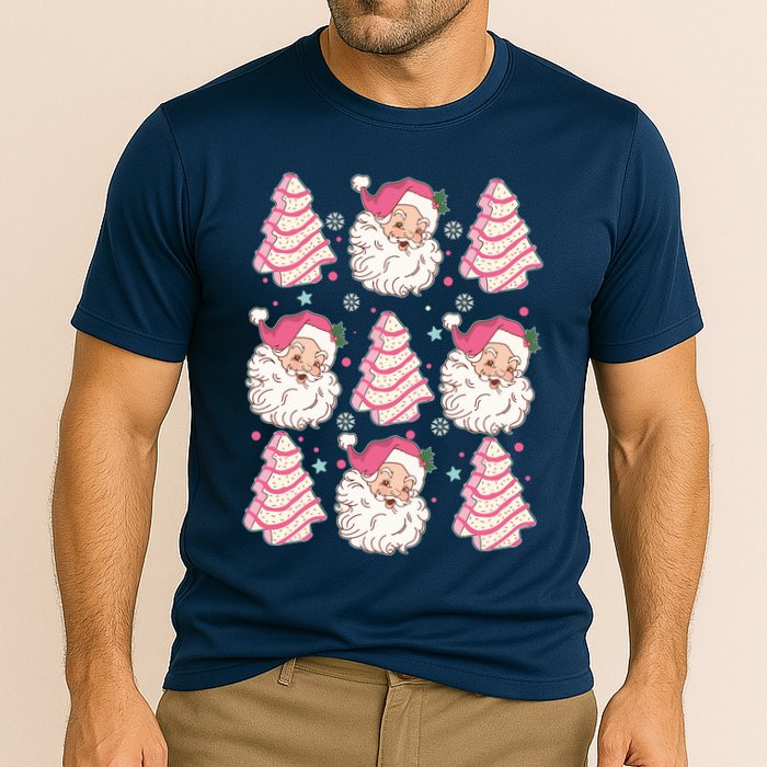 Cute Christmas Snack Cake Trees Santa Claus Cooling Performance Crew T-Shirt