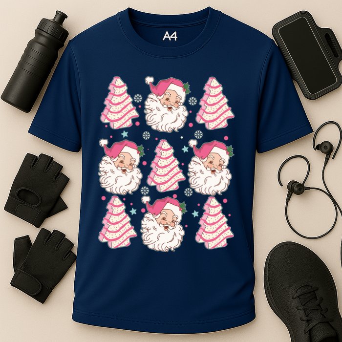 Cute Christmas Snack Cake Trees Santa Claus Cooling Performance Crew T-Shirt