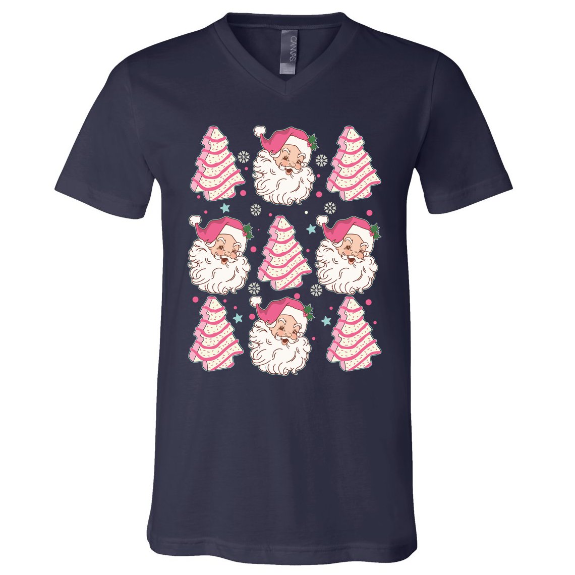 Cute Christmas Snack Cake Trees Santa Claus V-Neck T-Shirt