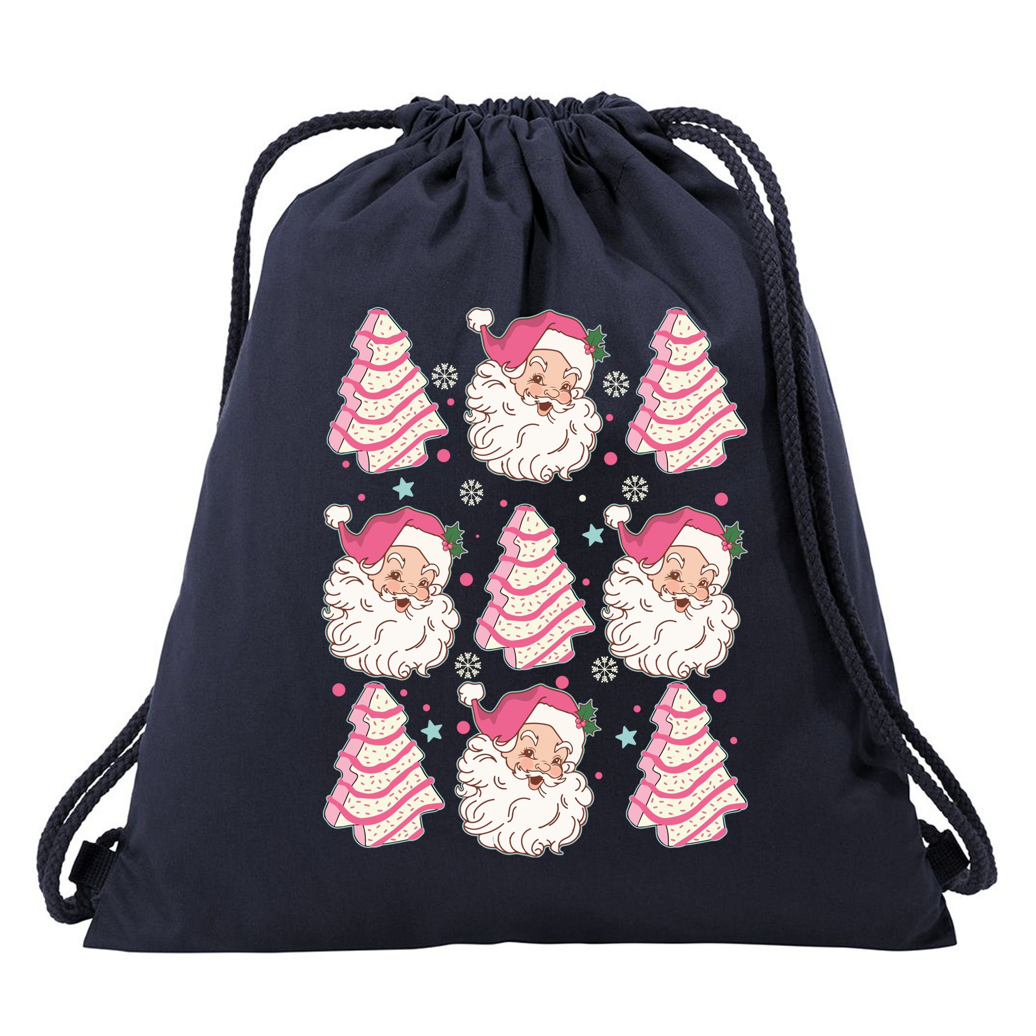 Cute Christmas Snack Cake Trees Santa Claus Drawstring Bag
