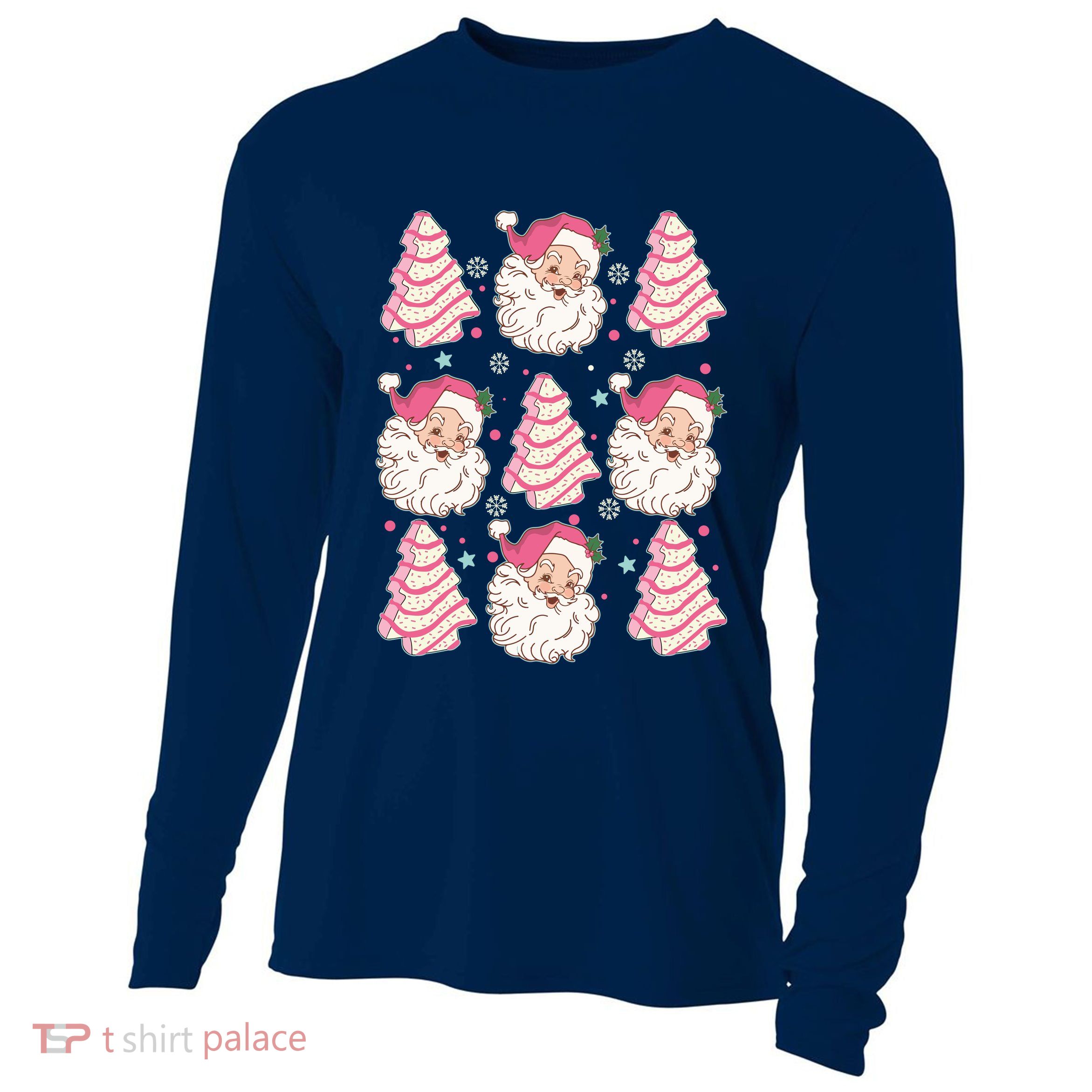 Cute Christmas Snack Cake Trees Santa Claus Cooling Performance Long Sleeve Crew