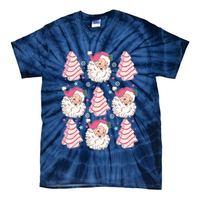 Cute Christmas Snack Cake Trees Santa Claus Tie-Dye T-Shirt