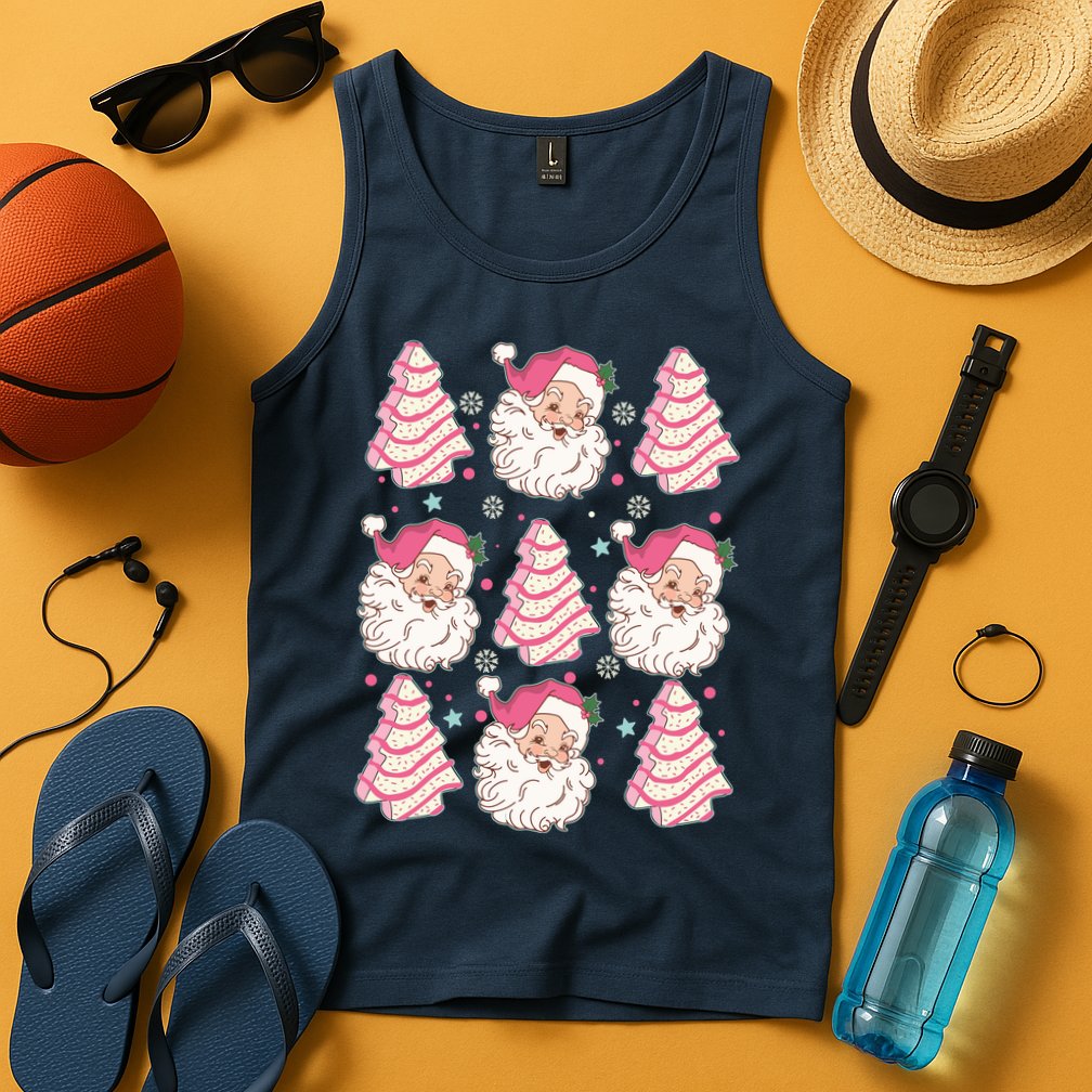 Cute Christmas Snack Cake Trees Santa Claus Tank Top