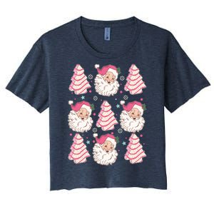 Cute Christmas Snack Cake Trees Santa Claus Women's Crop Top Tee