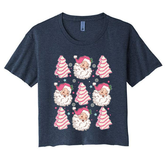 Cute Christmas Snack Cake Trees Santa Claus Women's Crop Top Tee