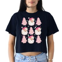 Cute Christmas Snack Cake Trees Santa Claus Women's Crop Top Tee