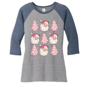 Cute Christmas Snack Cake Trees Santa Claus Women's Tri-Blend 3/4-Sleeve Raglan Shirt