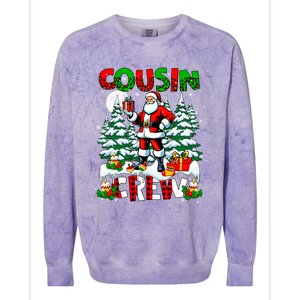 Cousin Crew Santa Leopard Christmas Trees Family Lover Gift Colorblast Crewneck Sweatshirt