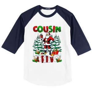 Cousin Crew Santa Leopard Christmas Trees Family Lover Gift Baseball Sleeve Shirt