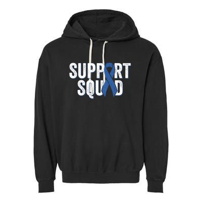 Colon Cancer Support Squad Blue Colorectal Awareness Ribbon Gift Garment-Dyed Fleece Hoodie