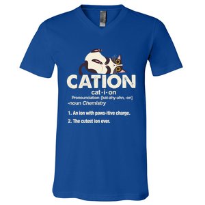 Cation Cat Science Chemistry Teacher Chemist Kitten Lover Meaningful Gift V-Neck T-Shirt