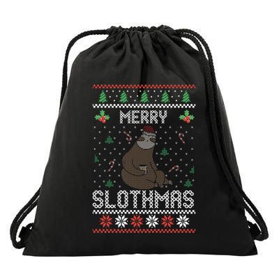 Christmas Costume Sloth Lover Merry Slothmas Xmas Cool Gift Drawstring Bag