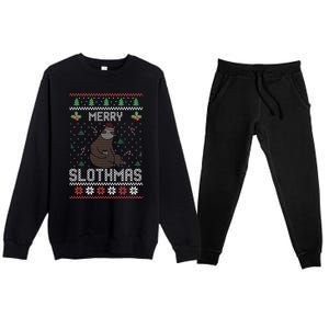 Christmas Costume Sloth Lover Merry Slothmas Xmas Cool Gift Premium Crewneck Sweatsuit Set