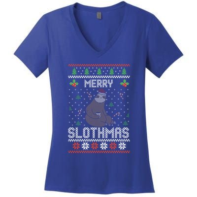 Christmas Costume Sloth Lover Merry Slothmas Xmas Cool Gift Women's V-Neck T-Shirt