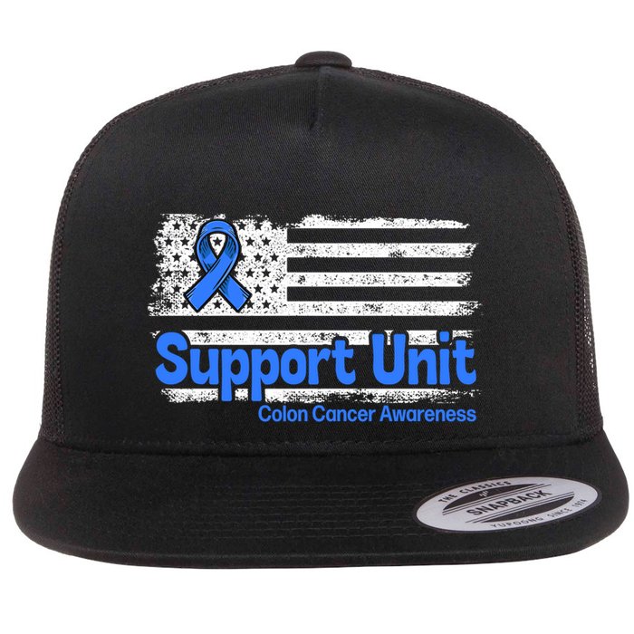 Colon Cancer Support Unit Flag Blue Colon Cancer Awareness Funny Gift Flat Bill Trucker Hat