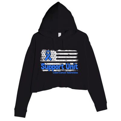 Colon Cancer Support Unit Flag Blue Colon Cancer Awareness Funny Gift Crop Fleece Hoodie