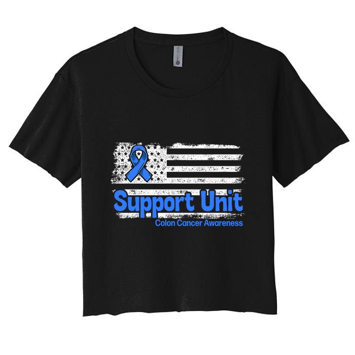 Colon Cancer Support Unit Flag Blue Colon Cancer Awareness Funny Gift Women's Crop Top Tee