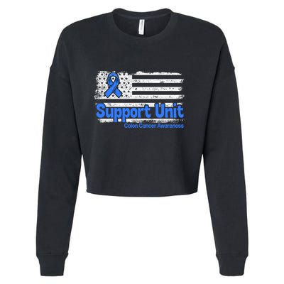 Colon Cancer Support Unit Flag Blue Colon Cancer Awareness Funny Gift Cropped Pullover Crew