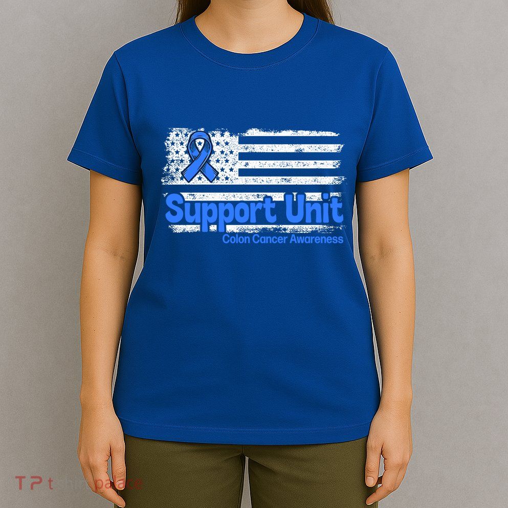 Colon Cancer Support Unit Flag Blue Colon Cancer Awareness Funny Gift T-Shirt
