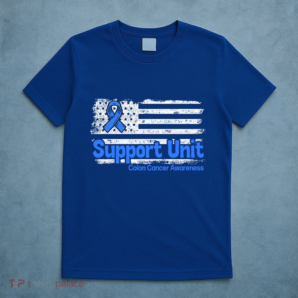 Colon Cancer Support Unit Flag Blue Colon Cancer Awareness Funny Gift T-Shirt