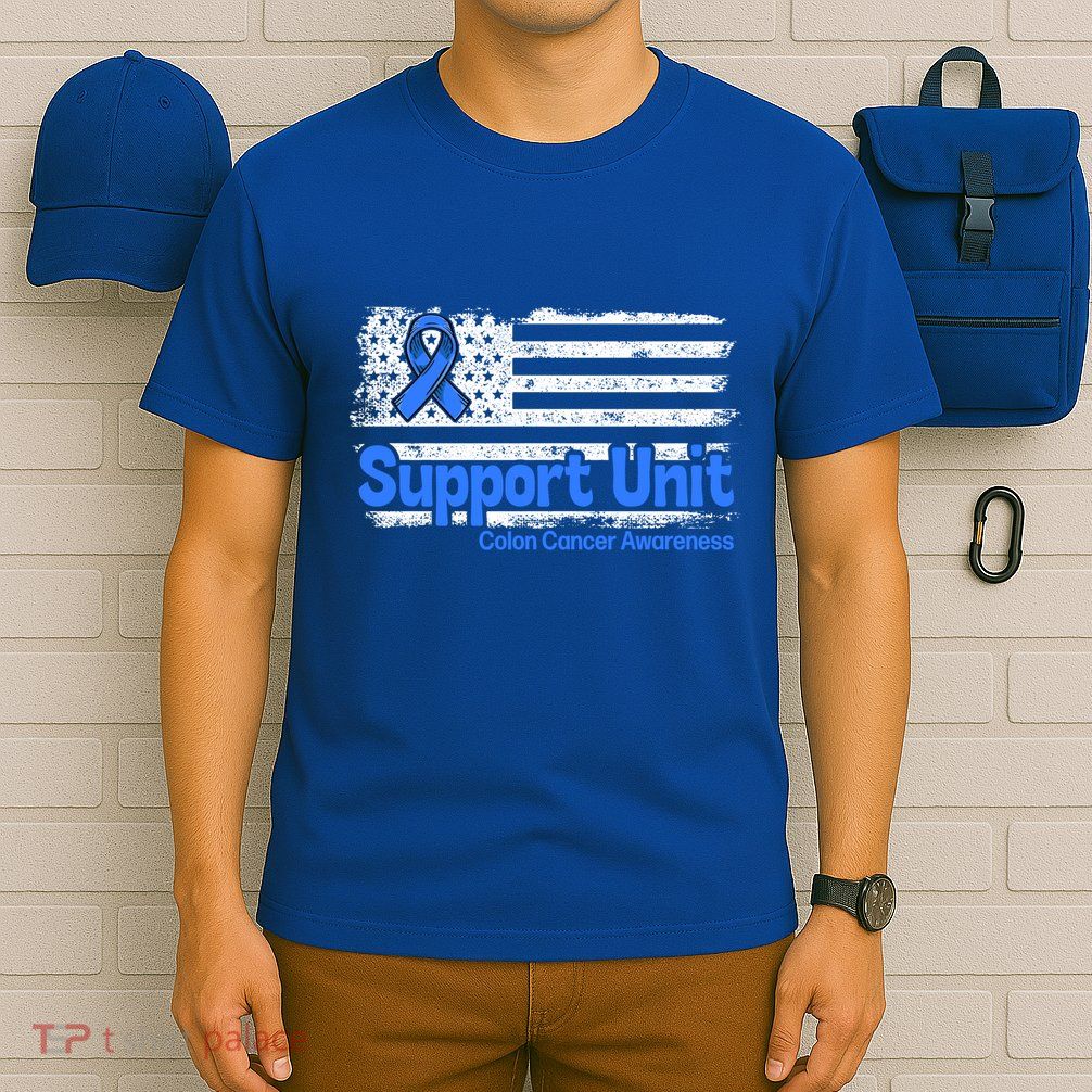 Colon Cancer Support Unit Flag Blue Colon Cancer Awareness Funny Gift T-Shirt