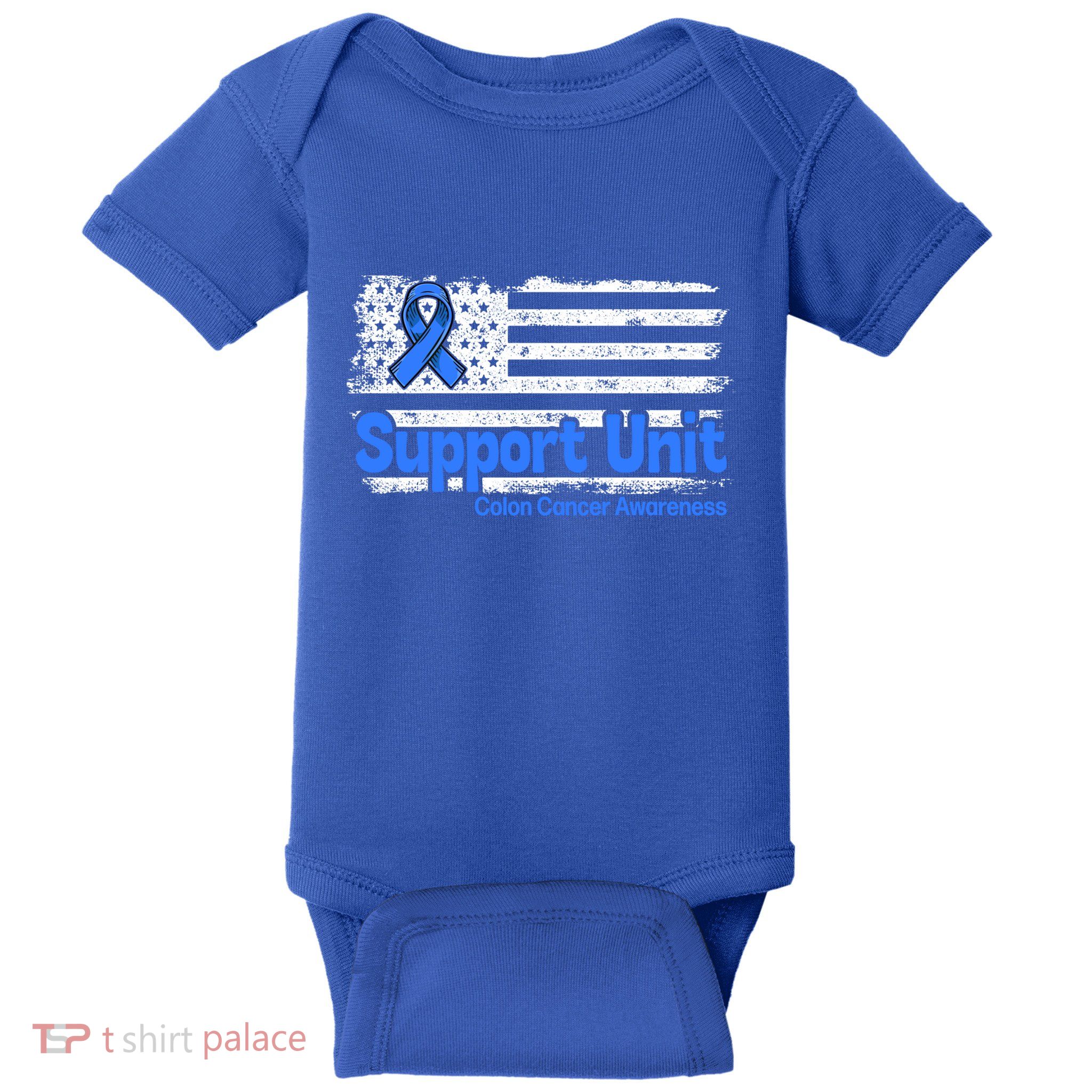 Colon Cancer Support Unit Flag Blue Colon Cancer Awareness Funny Gift Baby Bodysuit