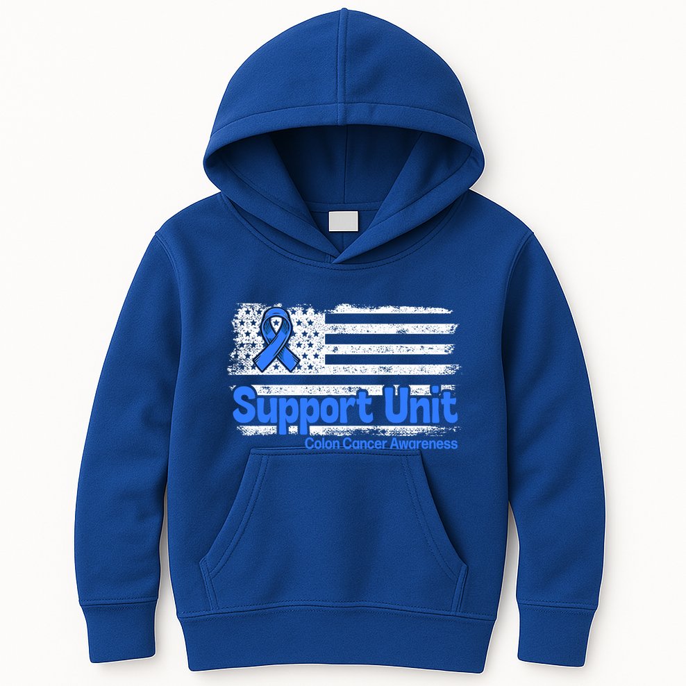 Colon Cancer Support Unit Flag Blue Colon Cancer Awareness Funny Gift Kids Hoodie