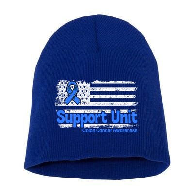 Colon Cancer Support Unit Flag Blue Colon Cancer Awareness Funny Gift Short Acrylic Beanie