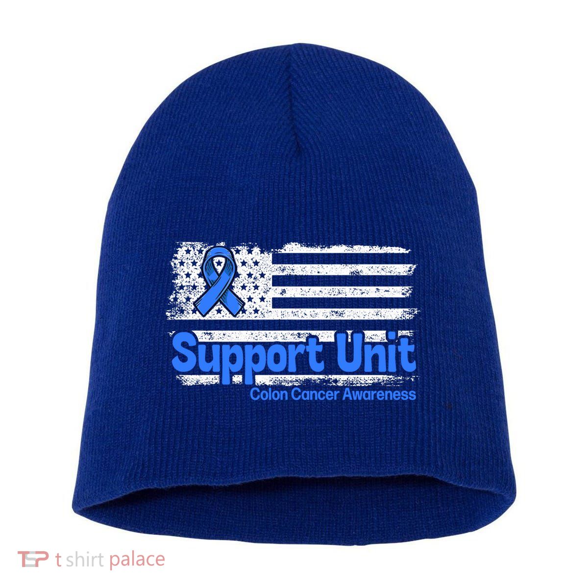 Colon Cancer Support Unit Flag Blue Colon Cancer Awareness Funny Gift Short Acrylic Beanie