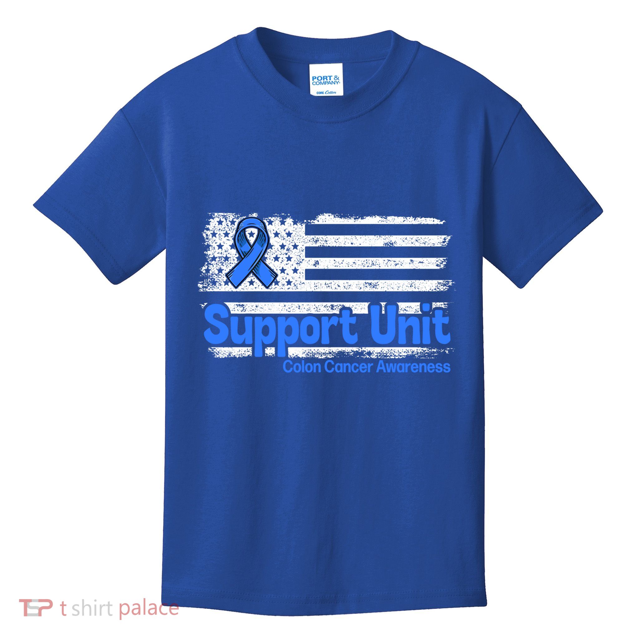 Colon Cancer Support Unit Flag Blue Colon Cancer Awareness Funny Gift Kids T-Shirt