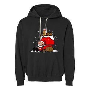 Christmas Cute Santa Claus And Rudolph Winter Snow Christmas Garment-Dyed Fleece Hoodie