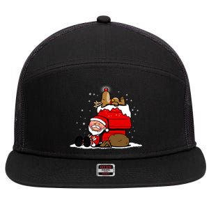 Christmas Cute Santa Claus And Rudolph Winter Snow Christmas 7 Panel Mesh Trucker Snapback Hat