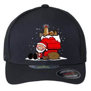 Christmas Cute Santa Claus And Rudolph Winter Snow Christmas Flexfit Unipanel Trucker Cap