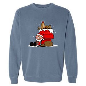 Christmas Cute Santa Claus And Rudolph Winter Snow Christmas Garment-Dyed Sweatshirt