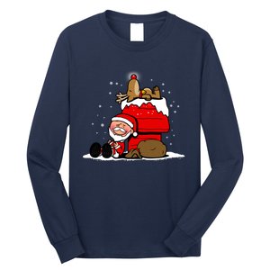 Christmas Cute Santa Claus And Rudolph Winter Snow Christmas Long Sleeve Shirt