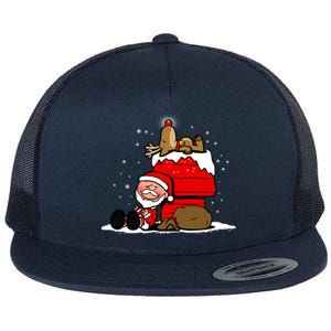 Christmas Cute Santa Claus And Rudolph Winter Snow Christmas Flat Bill Trucker Hat