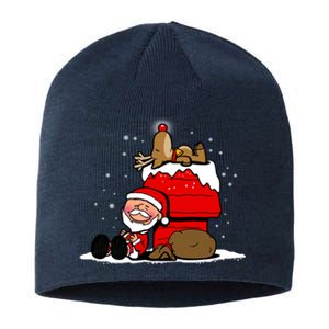 Christmas Cute Santa Claus And Rudolph Winter Snow Christmas Sustainable Beanie