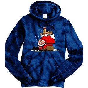 Christmas Cute Santa Claus And Rudolph Winter Snow Christmas Tie Dye Hoodie