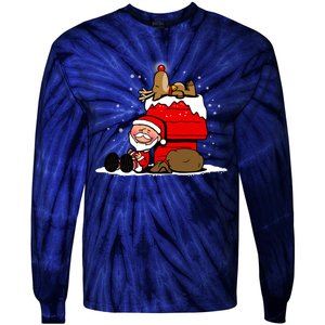 Christmas Cute Santa Claus And Rudolph Winter Snow Christmas Tie-Dye Long Sleeve Shirt