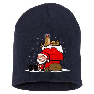 Christmas Cute Santa Claus And Rudolph Winter Snow Christmas Short Acrylic Beanie