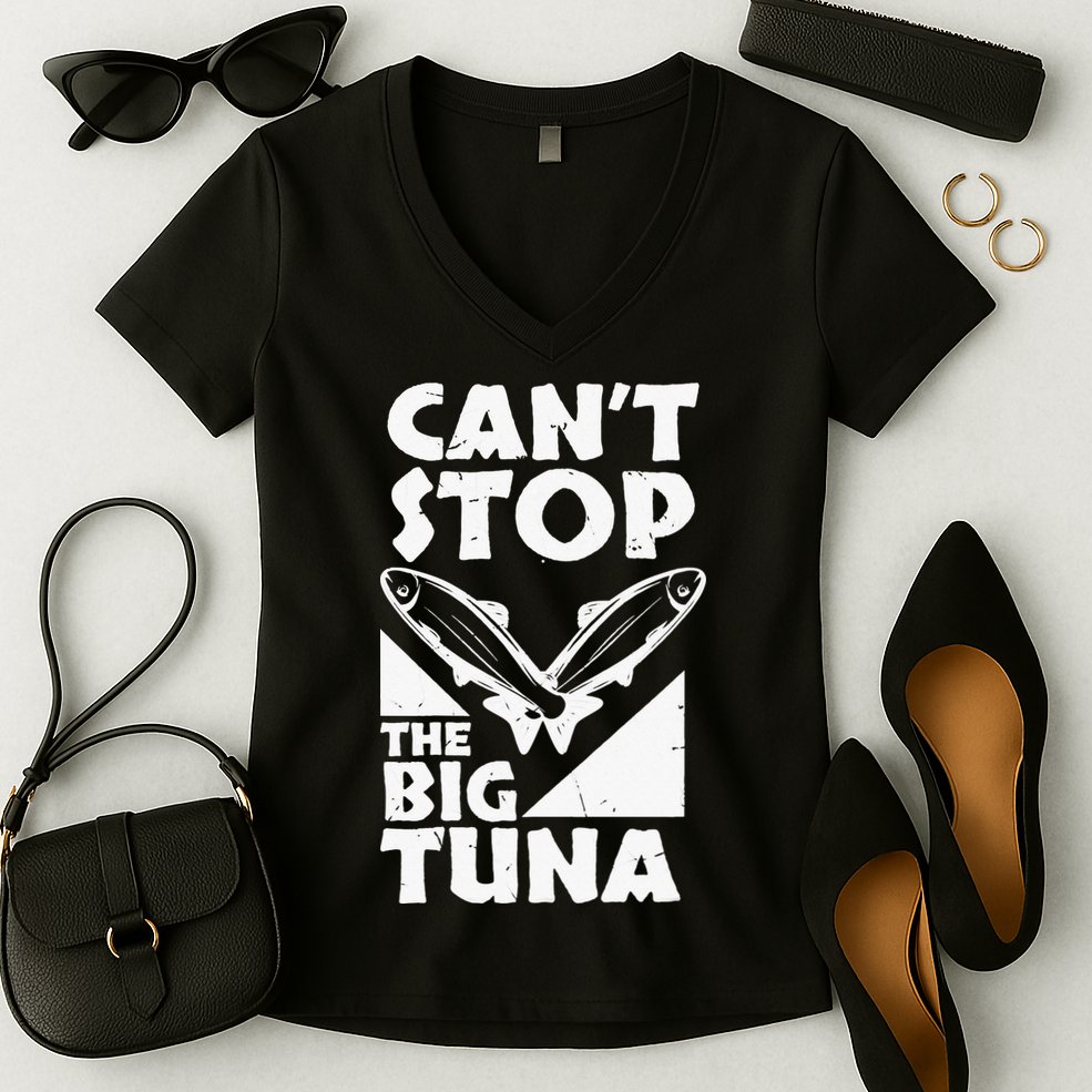 Cool Cant Stop The Big Tuna Fishing Lover Tuna Fisherman Dad Women's V-Neck T-Shirt
