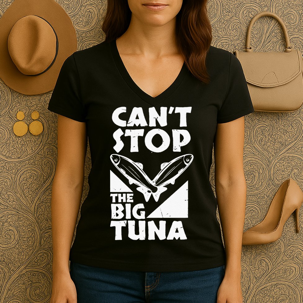 Cool Cant Stop The Big Tuna Fishing Lover Tuna Fisherman Dad Women's V-Neck T-Shirt
